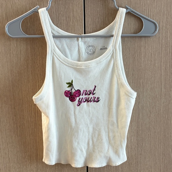 Urban Outfitters Tops - Urban Outfitters Cream Ribbed Tank with Pink Cherry Embroidery